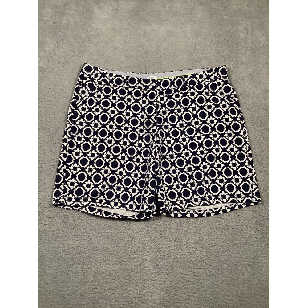 Crown & Ivy Womens Shorts Size 24W Navy Blue White Geometric Pattern 9in inseam